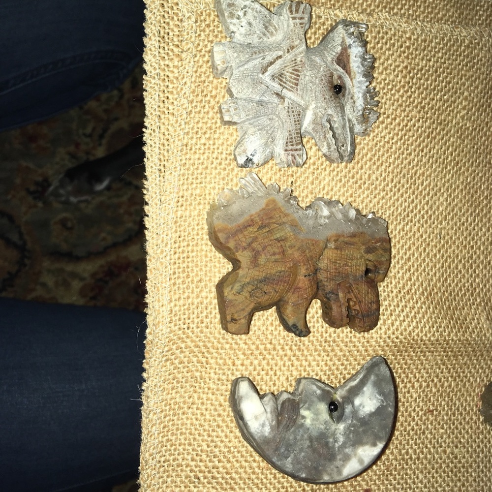 Hand carved  Quartz dinosaurs and moon